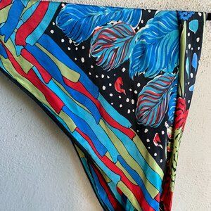 Vena Silk Black Royal Olive Red & Turquoise 90s Square 30.5" Scarf